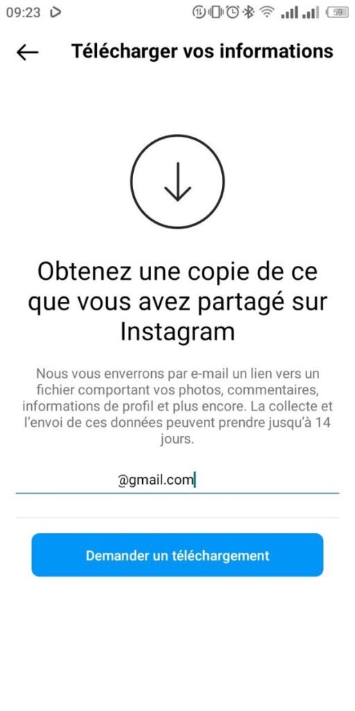 téléchargement de données Instagram